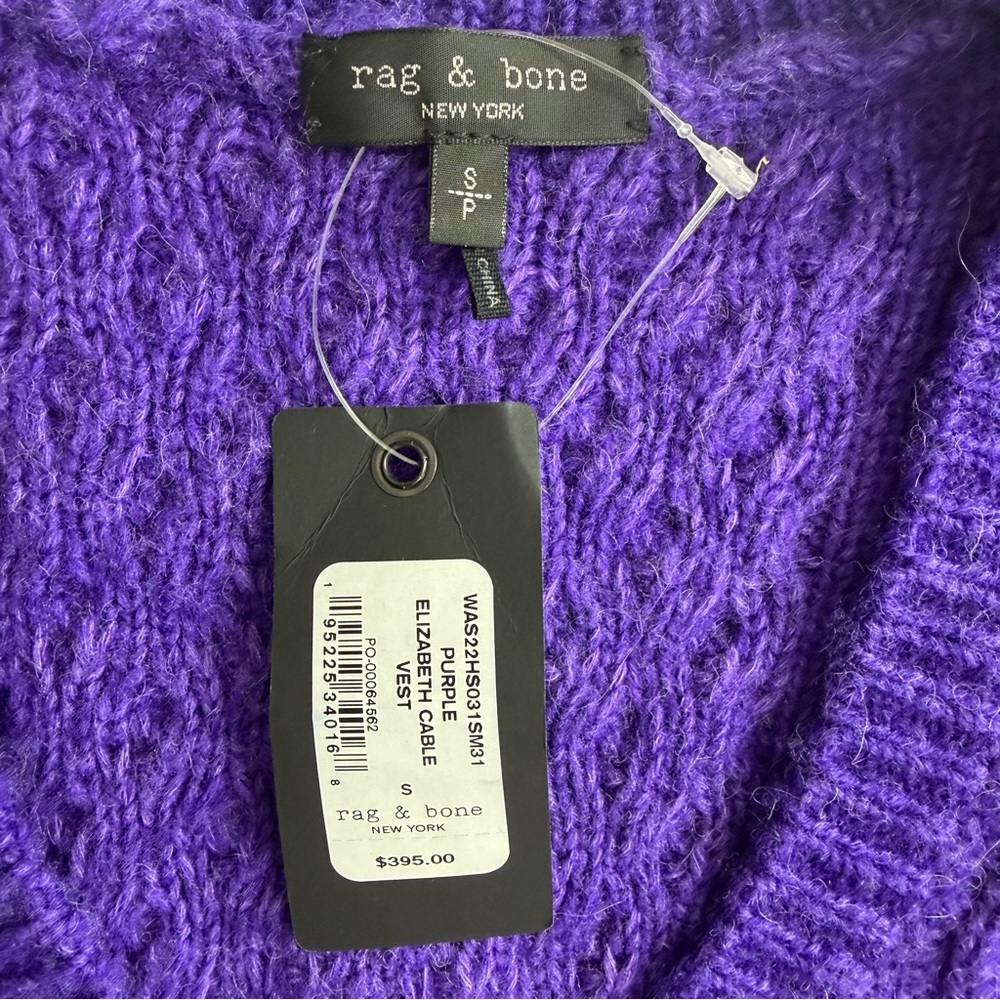 Rag & Bone Elizabeth Cable Knit Vest Purple NWT $395 Wool Sleeveless Sweater S - Picture 8 of 8